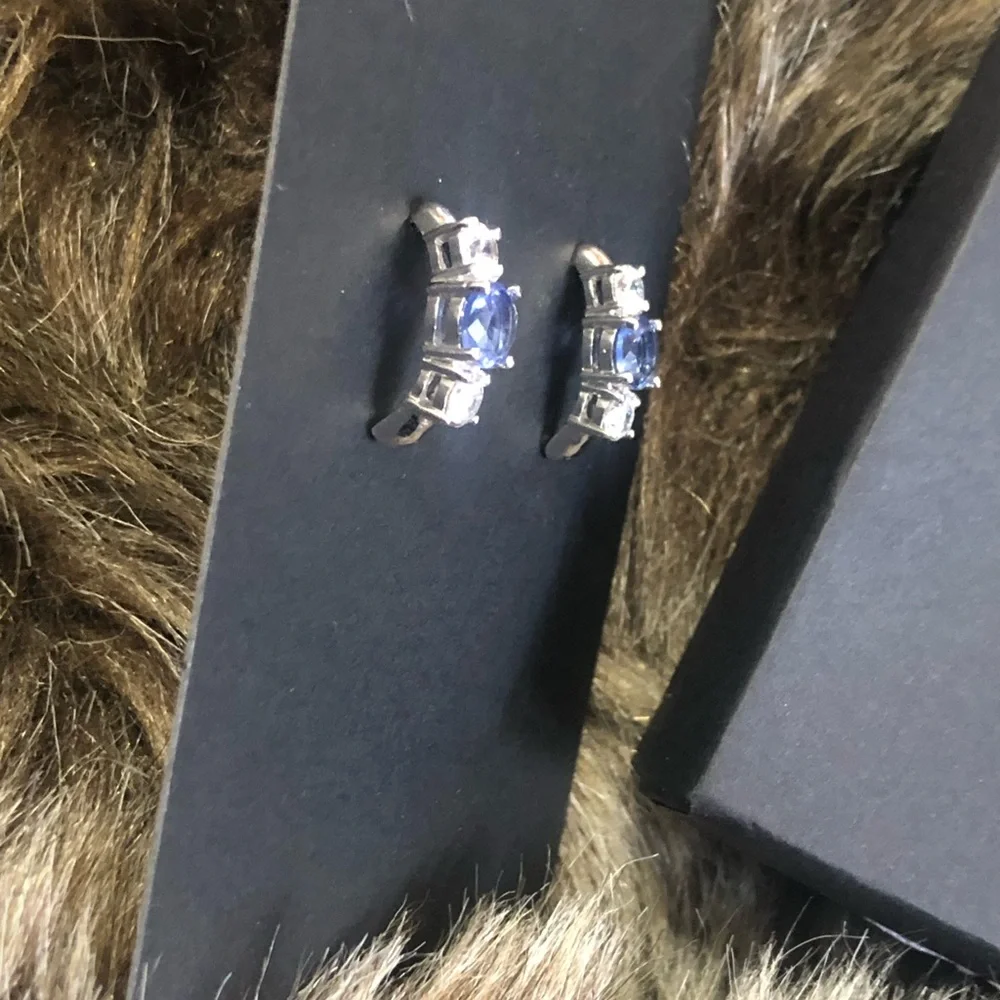 Freida Rothman triple stone half hoop sterling silver earrings NIB